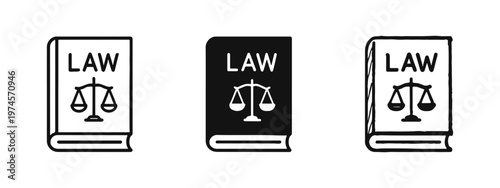 Law Book with Scales of Justice Icon Set - Legal Studies, Jurisprudence, and Education Symbol
