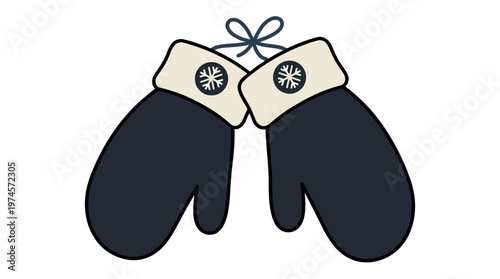 Black winter mittens with white cuffs.