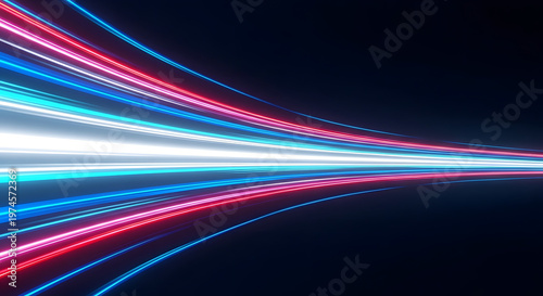 Vibrant light trails in dark space background