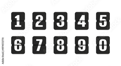 Digital flip numbers. 0 - 9 Numbers in flip clock and countdown counter style. Scoreboard vector ilustration