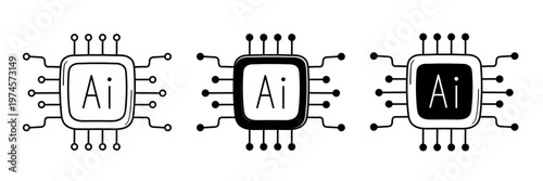 AI Chip Icon Set – Artificial Intelligence Processor, Microchip, Neural Network Technology Vector Collection
