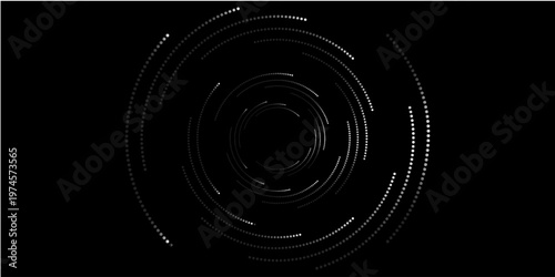Modern abstract background. Halftone dots in circle form. Spiral logo, icon or design element. Black dots on a white background and white dots on the black side.