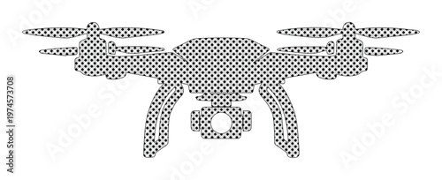 Modern drone vector icon, black and white quadcopter symbol, aerial photography technology, unmanned aerial vehicle graphic element for web design and applications