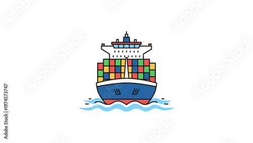 Container Ship Carrying Cargo Illustration on White Background