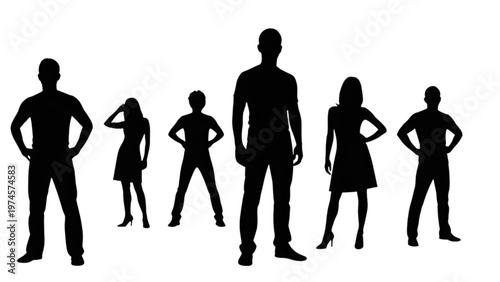 Group of diverse people silhouettes standing in confident poses