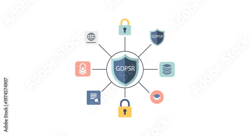 Digital security shield with icons.