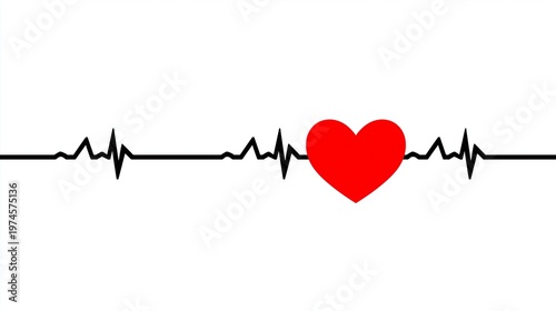 Heartbeat pulse line with a red heart symbol