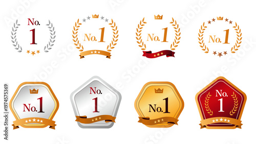 No.1・ランキング1位訴求の高級バッジセット｜受賞・実績アピール用フレーム・エンブレム・ベクター：メダルセットB_04_No1