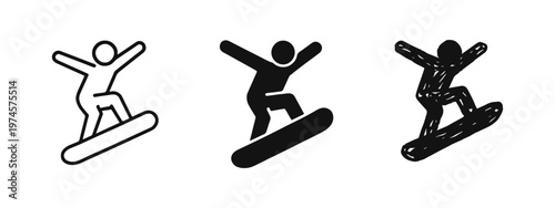 Snowboarding action sport icons, depicting winter activity and extreme sports.