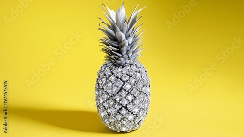 Jeweled glitter pineapple on yellow background