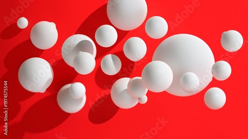 Minimalist white spheres on a red background