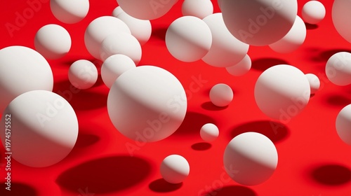 Minimalist 3D white spheres on a vibrant red background