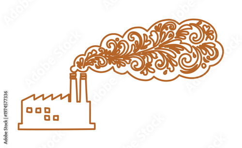 Concepto de industria ecológica, fábrica con humo de ornamentos florales, ilustración vectorial de sostenibilidad ambiental y energía limpia
