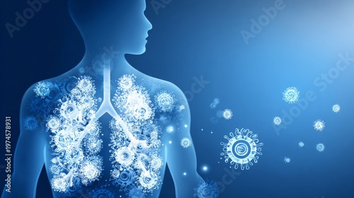 Virus respiratory immunity lung health concept silhouette virus medical protection infection disease healthcare immune system biology abstract vector design global epidemic prevention awareness
