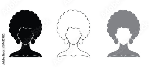 Afro woman icon icon. Diverse afro hairstyles represented as striking black silhouettes. African American woman icon set with afro hairstyle Vector illustration
