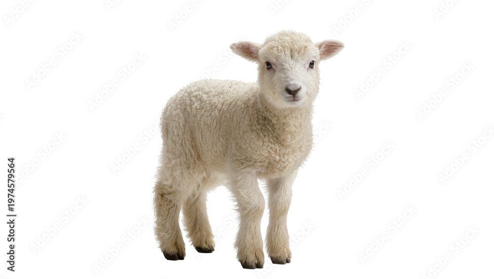 Fototapeta premium Fluffy white lamb standing, isolated on transparent background