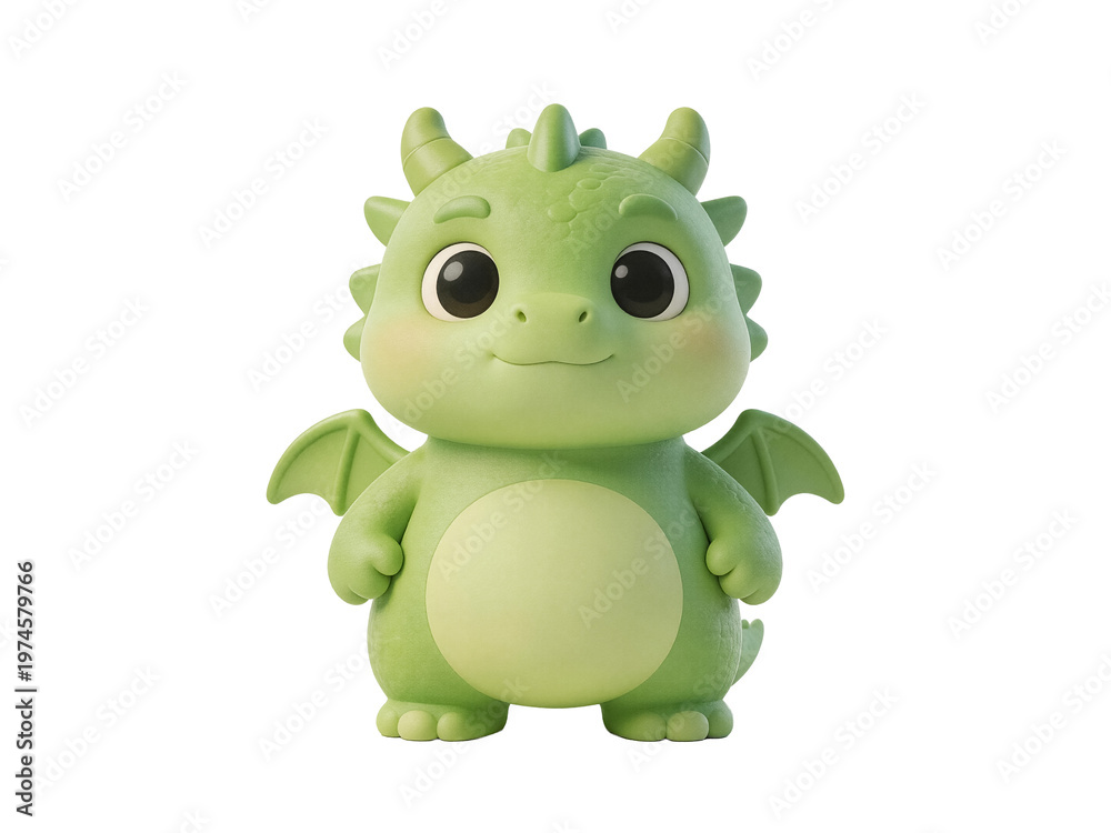 Fototapeta premium Cute Green Dragon Figurine with Wings and Big Eyes