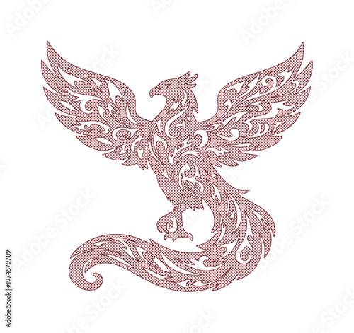 Elegant phoenix bird vector illustration, intricate mythical creature design, ornate fantasy animal graphic, symbolic rebirth and strength artwork.