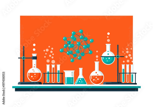 Laboratory science experiment setup with beakers and test tubes