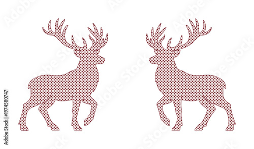 Elegant red deer silhouettes, two majestic stags with large antlers, a classic wildlife vector illustration for nature-themed designs and holiday decor.