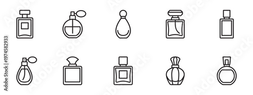 Perfume bottle icons collection. Fragrance, cosmetic and beauty spray vector silhouettes. Vector Illustration.	
