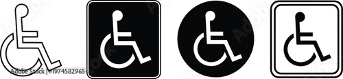 Wheelchair accessibility icon showing disabled person symbol. Vector sign for accessibility, public facilities, mobility support and universal access in buildings, apps and signage.