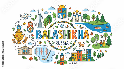 Balashikha Russia Cityscape Doodle Art