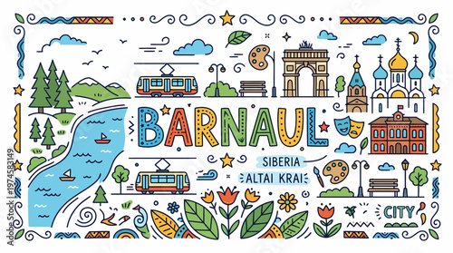 Barnaul Cityscape - Siberia, Altai Krai Travel Illustration
