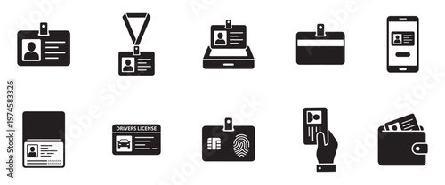 Identity and Identification Documents Vector Icons Set. Vector Illustration.