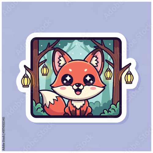 Cute Cartoon Fox Face Closeup.