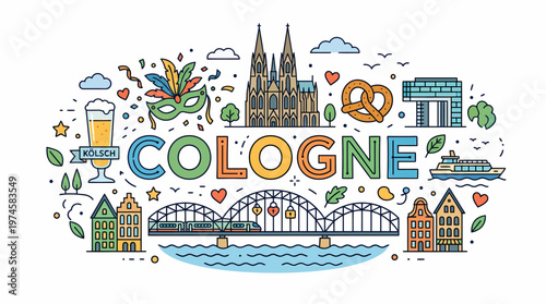 Cologne Germany Cityscape Line Art Illustration