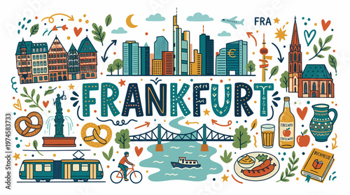 Frankfurt Cityscape Illustration with Landmarks and Icons