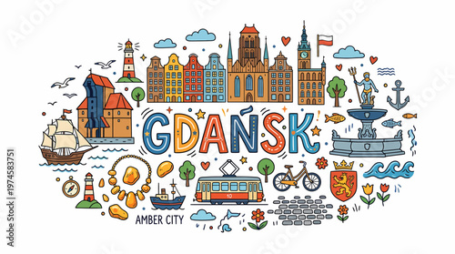 Gdansk Cityscape - Amber City Illustration
