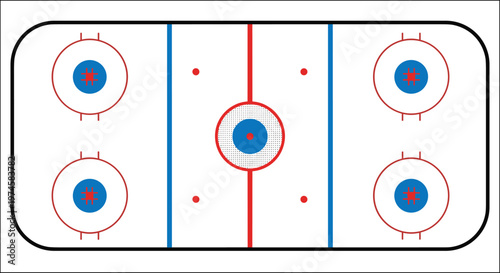 Top View Illustration Of An Ice Hockey Rink Plan Featuring Red Center Line Blue Lines Faceoff Circles And Goal Crease For Sports Strategy