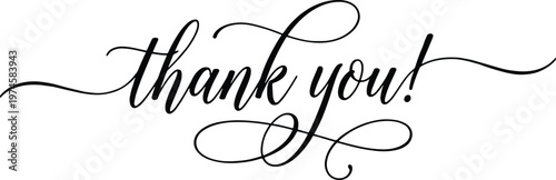 Thank you message in elegant black calligraphy script on transparent background  appreciation expression