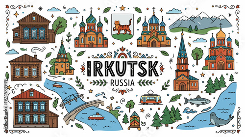 Irkutsk Russia Cityscape Doodle Art