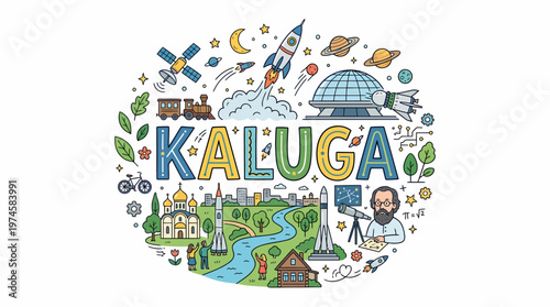 Kaluga Cityscape with Space and Science Elements