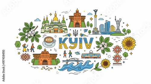 Kyiv Cityscape Illustration: Landmarks, Culture, and Symbols