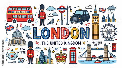 London Landmarks and Icons - Doodle Art Style