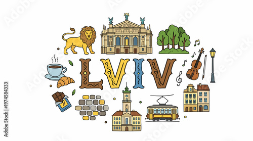 Lviv City Icons Collage - Ukraine Travel and Culture