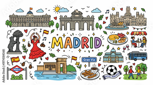 Madrid Doodle: Landmarks, Culture, Food, and Lifestyle