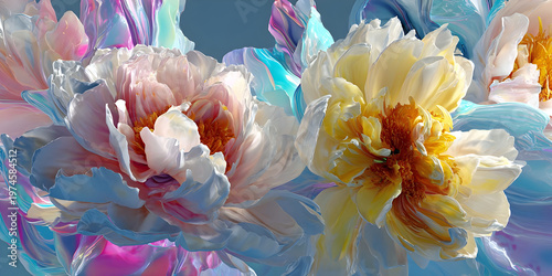 Peonies Dreaming in Iridescent Light, ai generated.