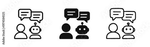 Human and AI Chatbot Detailed Conversation Icons with Multiple Speech Bubbles