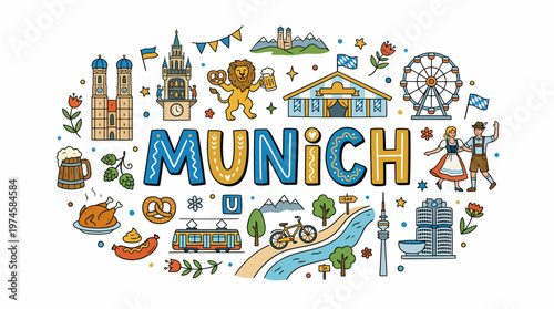 Munich Doodle Art: Landmarks, Culture, and Bavarian Charm
