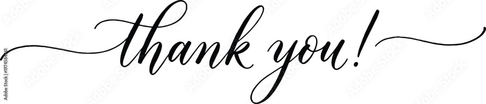 Fototapeta premium Thank you message in elegant cursive script with decorative swirls on transparent background