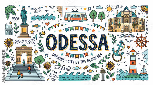 Odessa Ukraine City by the Black Sea Doodle Art