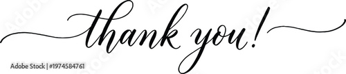 Thank you message in elegant cursive script with decorative swirls on transparent background