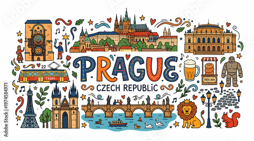 Prague Czech Republic Cityscape Doodle Art