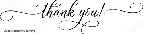 Thank you message in elegant cursive script with swirling lines  decorative phrase isolated on transparent background