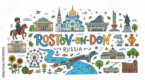 Rostov-on-Don Russia Cityscape Doodle Art